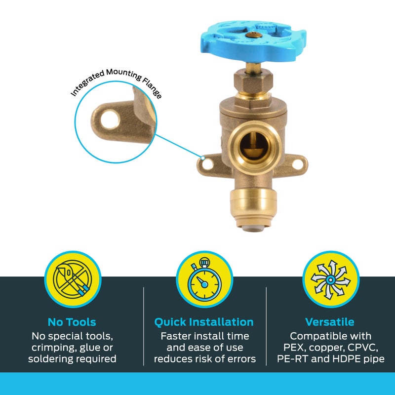 SharkBite 1/2 Inch x 3/4 Inch MHT Garden Valve, Multi Turn, Push to Connect Brass Plumbing Fitting, PEX Pipe, Copper, CPVC, PE-RT, HDPE, 24622LF - Image 3